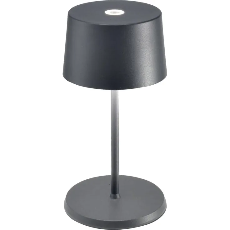 Zafferano, Olivia Mini Lampe, Tragbare und Wiederaufladbare Tischlampe mit Touch Control, Geeignet für Wohnzimmer und Außenbereich, Dimmer, 2200-3000 K, Höhe 22 cm, Farbe Dunkelgrau