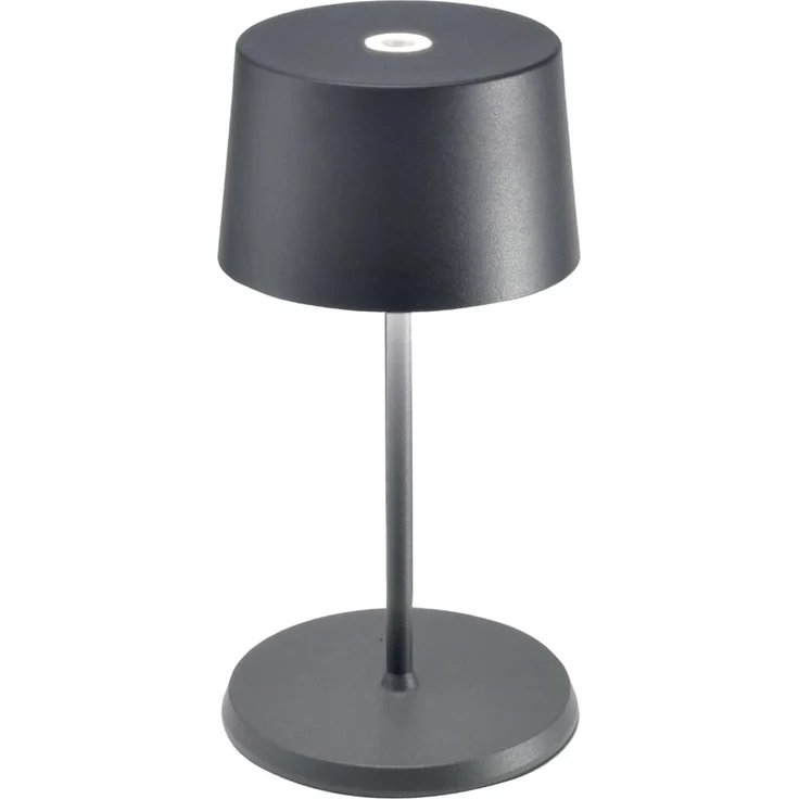Zafferano, Olivia Mini Lampe, Tragbare und Wiederaufladbare Tischlampe mit Touch Control, Geeignet für Wohnzimmer und Außenbereich, Dimmer, 2200-3000 K, Höhe 22 cm, Farbe Dunkelgrau