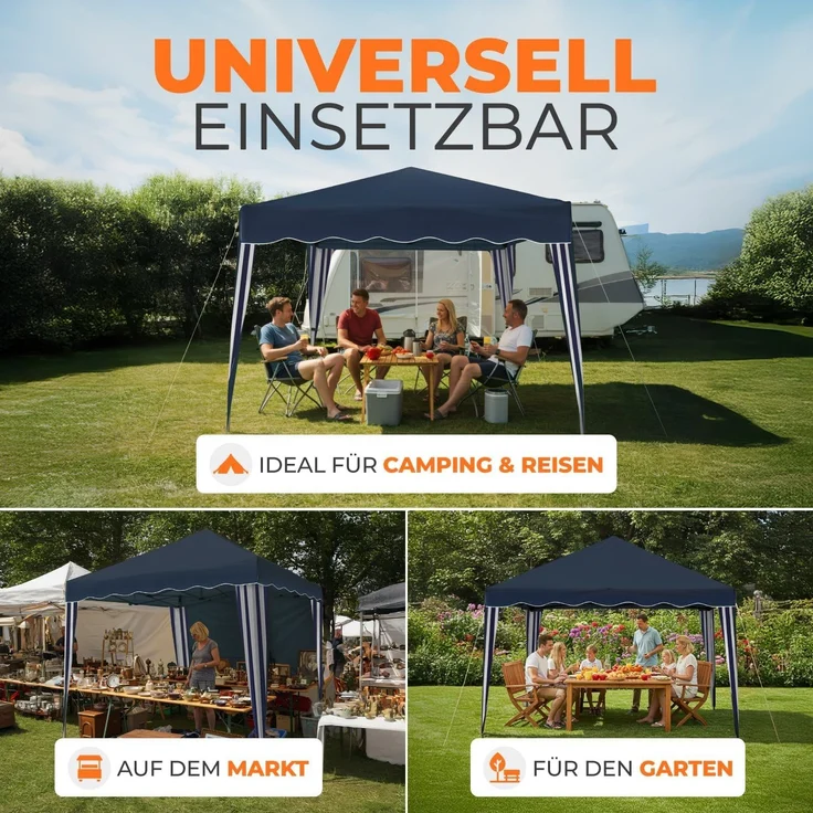 Faltpavillon 3x3 m - wasserdicht - mit 4 Seitenteilen, blau – Bild 7