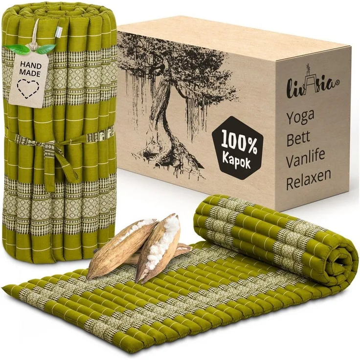 Reisebett-Matratzen Rollmatte 75 cm breit, vegan und handgefertigt, 200x75x4,5cm, livasia, 4.5 cm hoch, Kapok