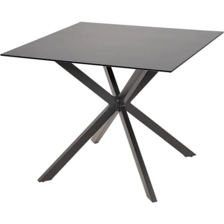 Ambia Garden Gartentisch, quadratisch, 90x90 cm, grau-schwarz, Metall mit Glasplatte, X-Form