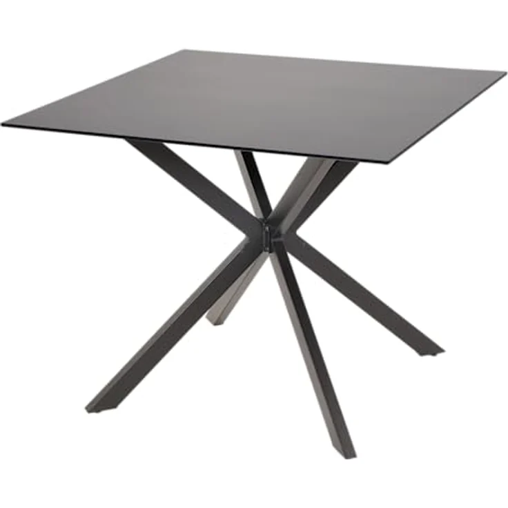 Ambia Garden Gartentisch, quadratisch, 90x90 cm, grau-schwarz, Metall mit Glasplatte, X-Form – Bild 1