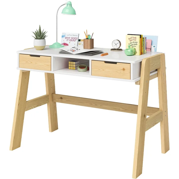 Bellabino 'Campo' Kinderschreibtisch, weiß, 4-fach höhenverstellbar 56-75 cm, Jugendschreibtisch mit 2 Schubladen und 3 Aufbewahrungsfächern, 75x63x93 cm
