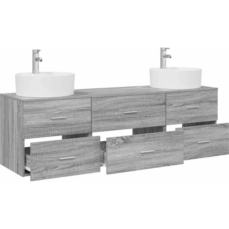 vidaXL Wandmontiertes Badezimmerschrank-Set 3 stk. Grau Sonoma 3405872 – Bild 3