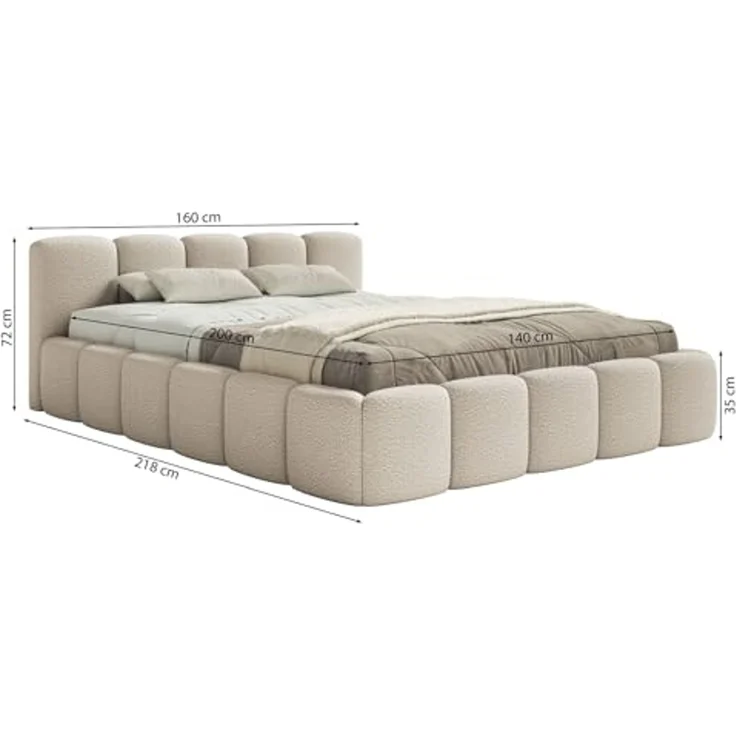 Selsey Polsterbett 140x200 cm Modernes Bettgestell mit Lattenrost Elegantes Design in Olivgrün Bouclé Robuster Holzrollrost für Komfort Bodenschonende Kunststoffgleiter Max Belastung 250 kg – Bild 2