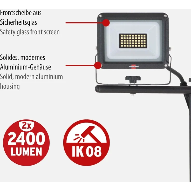 brennenstuhl Stativ LED Strahler JARO 6060 T, 4800lm, 2x 20W, 3m H07RN-F 3G1,0, IP65 – Bild 3