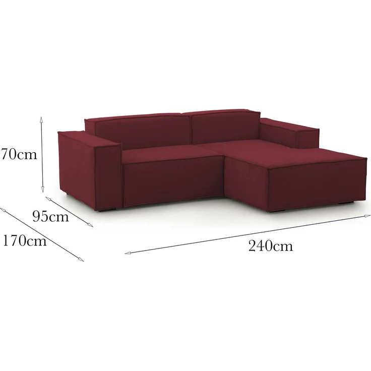 Dmora Sofa mit Halbinsel Ameli, modulares Sofa mit rechter Chaiselongue, modernes Stoffsofa, 100 % Made in Italy, 240 x 170 x 70 cm, Rot – Bild 3