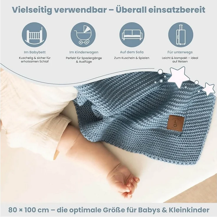 Babydecke Baby Strickdecke, Babydecke, Weich & Atmungsaktiv, 80x100cm, Rauchblau, Little Dedi – Bild 4