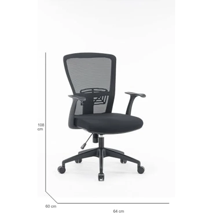 Dmora Drehstuhl Barzio, Schwarz, Verstellbar, Gepolstert, 5 Rollen – Bild 4