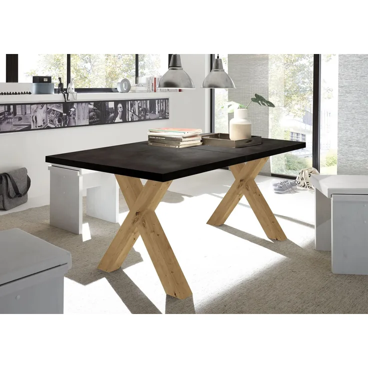 Esstisch ausziehbar Eike 1 140 x 90 x 75 Esszimmertisch Asteiche/Schwarzstahl 13396-140