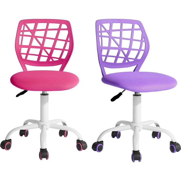 FurnitureR 2 Stück Home Office Stuhl, ergonomisch, verstellbar, Höhe Swivel Rolling, Computerstuhl für Zuhause, Büro und Studie, Metall, Rosa, Lila, 38,5 x 40 x 75 cm – 87 cm