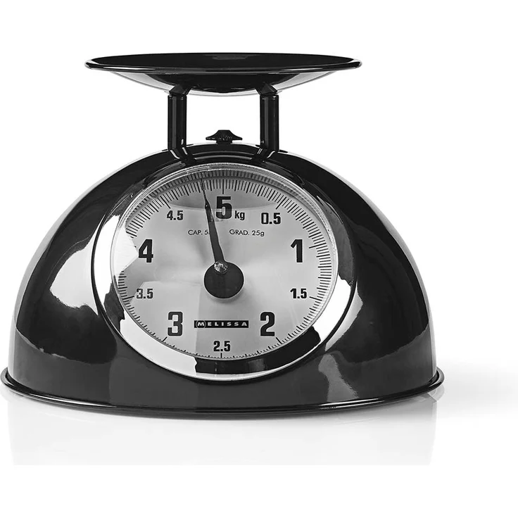 Retro-Küchenwaage | Analog | Metallgehäuse | Abnehmbare Schale | Max. 5kg | 25-Gramm-Schritte | Schwarz – Bild 2