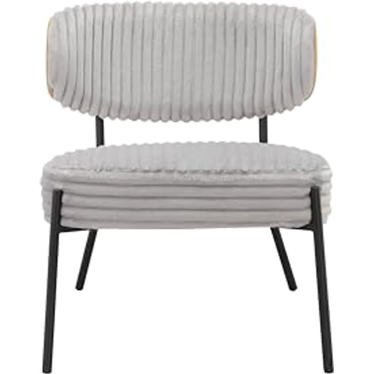 Jerry Lounge Sessel mit Hocker, Cord Stoff Hellgrau, Relaxsessel mit schwarzem Metallgestell und Bugholz-Details, moderner Loungesessel für Wohnzimmer und Büro, 65 x 65 x 76 cm – Bild 3
