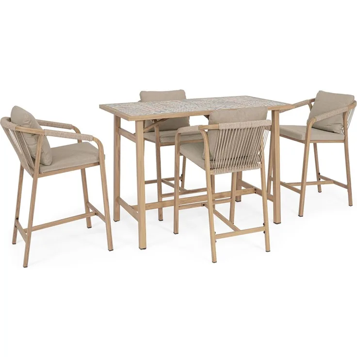 5er Garten-Barset Aremilak - Aluminium Desert Sand, Olefin Taupe