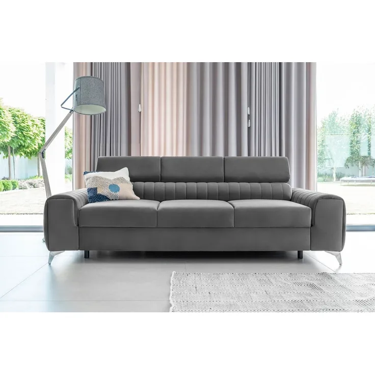 Sofa 3-Sitzer mit Schlaffunktion Schlafsofa ELENI Stoff Monolith Grau