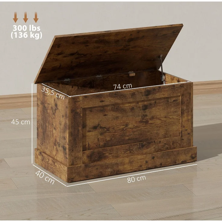Rayofly-Holz Aufbewahrungskiste Spielzeugkiste mit Sicherheitsscharnier für Wohnzimmer, 80 x 40 x 45 cm, rustikal braun, H 45cm x T 80cm x B 40cm – Bild 5