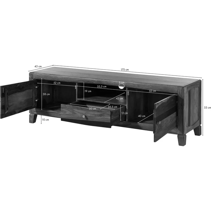 TV-Board Sheesham 175 x 45 x 55 braun lackiert ANCONA #110 – Bild 8