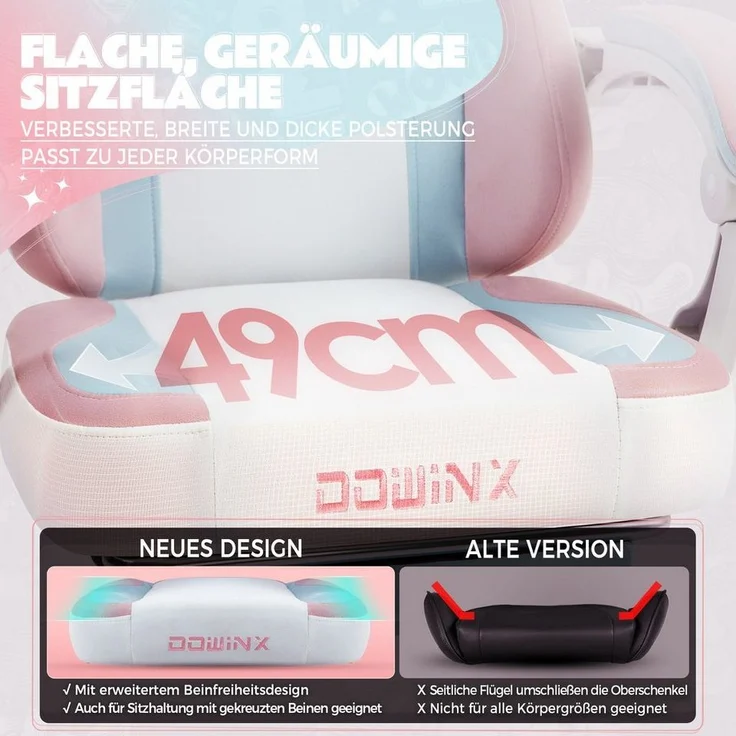 Dowinx Gaming-Stuhl Niedlich mit Katzenohren, Pfoten-Lendenkissen und Sitzkissen, (Packung), Ergonomischer Computerstuhl mit Fußstütze, PC-Spiele-Stuhl für Mädchen – Bild 2