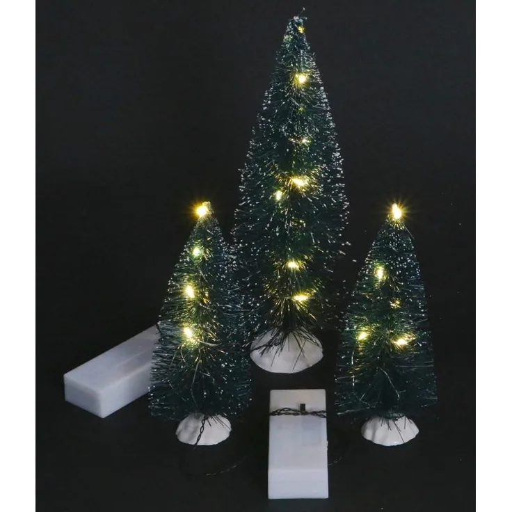Koopman Künstlicher Weihnachtsbaum 3er Set Deko Schneetannen mit warmweißen LED Lichterketten