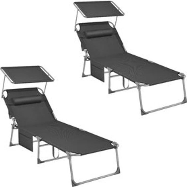 Songmics Gartenliege klappbar, mit Kopfstütze und verstellbarer Rückenlehne, 2x Sonnenliege, mit Seitentasche, Dunkelgrau, 71 x 200 x 38 cm – Bild 6