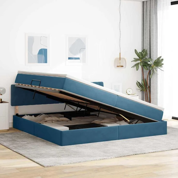 vidaXL Aufbewahrungsbett mit Kopfteil Dunkelblau 200 x 200 cm Samt 3370843 – Bild 4
