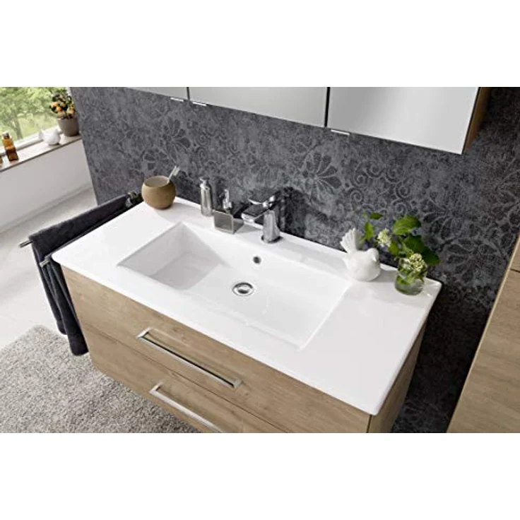 FACKELMANN B.PERFEKT Waschbecken mit Unterschrank 103 cm breit, Braun hell, Waschbecken Keramik Weiß – Bild 3