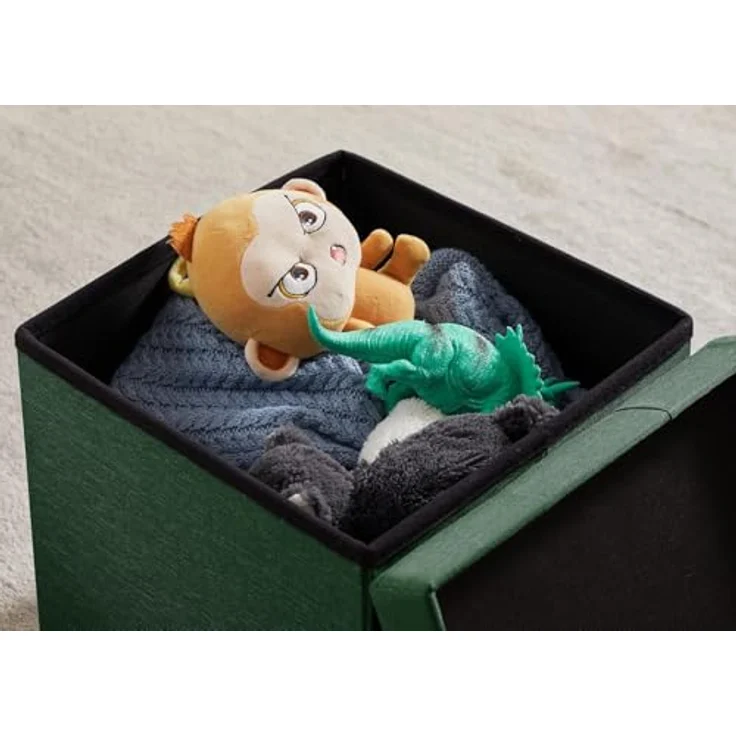 Zedelmaier Sitzhocker mit Stauraum, Fußbank Truhen Aufbewahrungsbox faltbar belastbar bis 300 kg, Leinen, 38 x 38 x 38 cm (Turkis) – Bild 5