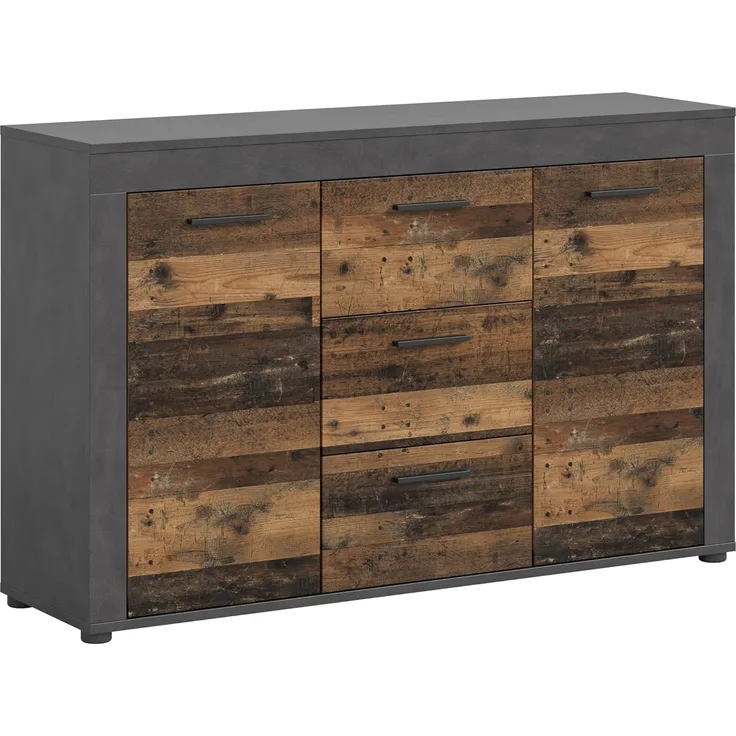 xonox. home Wohnen Jam X8BB4T01 Sideboard Schrank Lowboard Wohnzimmerschrank in Old Wood/Matera Nachbildung, ca. B/H/T: 125 x 80 x 35 cm