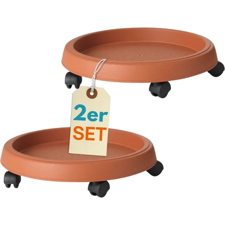 2er Set Pflanzenroller Outdoor Wetterfest Rollbrett Pflanzen Blumentopf Untersetzer mit Rollen Pflanzenroller Rund Blumenroller 35 cm – Bild 1