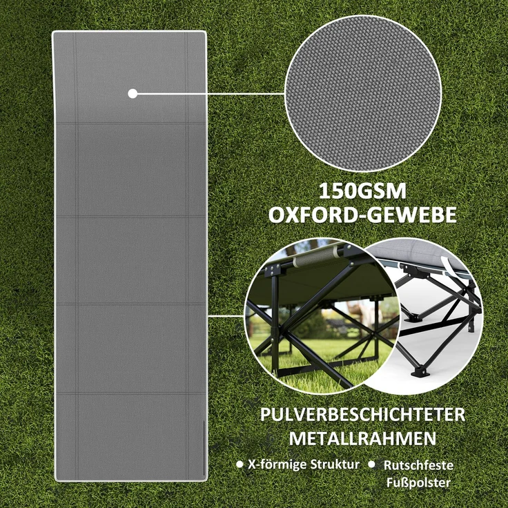 Klappbares Campingbett, Feldbett mit Matratze, ergonomisch, Metallrahmen, Schwarz--Schwarz--37x67x190cm--YOUDENOVA – Bild 8