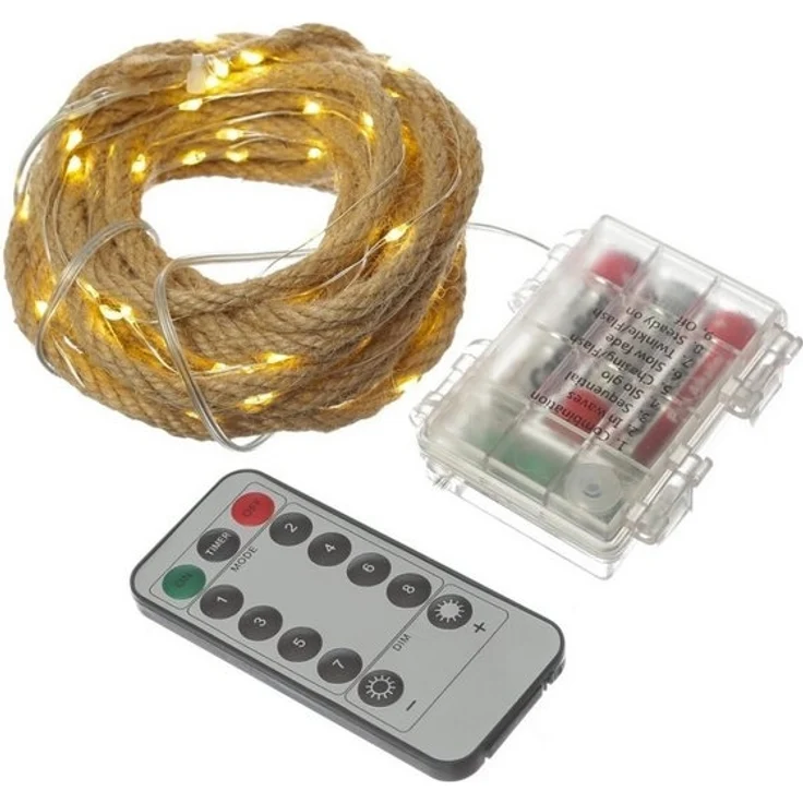 MARELIDA LED-Lichterkette Seil Jute maritime Deko Kordel Tau 100LED 5m Timer 8 Funkt. Outdoor, 100-flammig – Bild 4