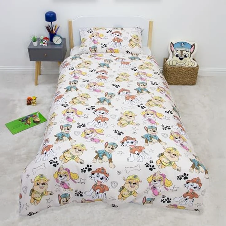 PAW PATROL offiziell Lizenziertes Skizzen-Design Einzelbettwäsche-Set | Wendbares 2-seitiges Hundebettzeug einschließlich passendem Kissenbezug | Perfekt für das Kinderzimmer | Polybaumwolle – Bild 6