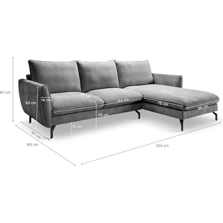 Ecksofa (B/H/T: 259x87x165 cm) in Grau – Bild 3