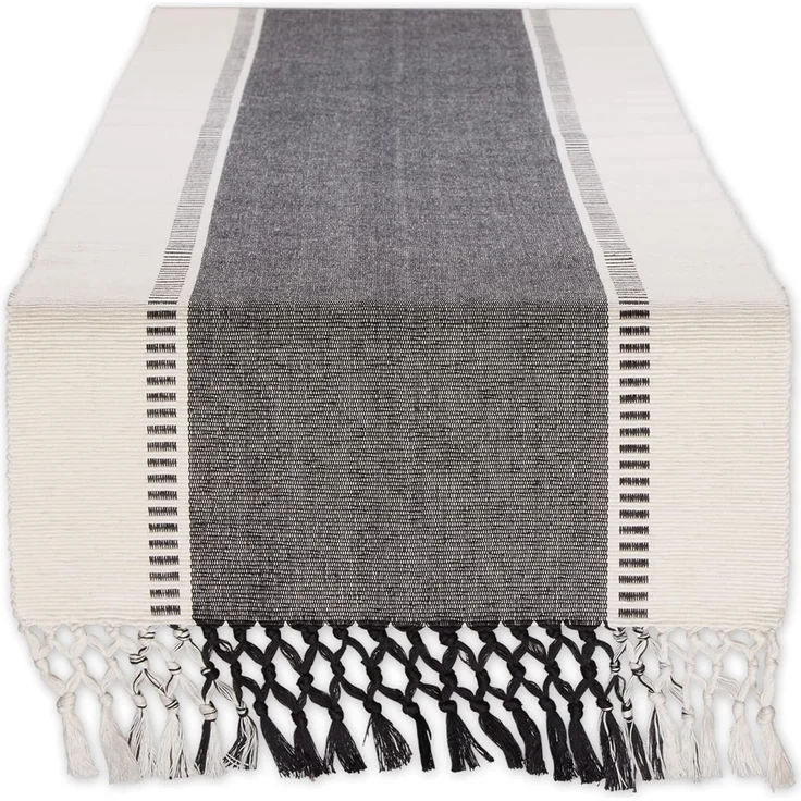 DII Dobby Stripe gewebter Tischläufer, 33x183 cm, Fransen im Lieferumfang enthalten, Schwarz