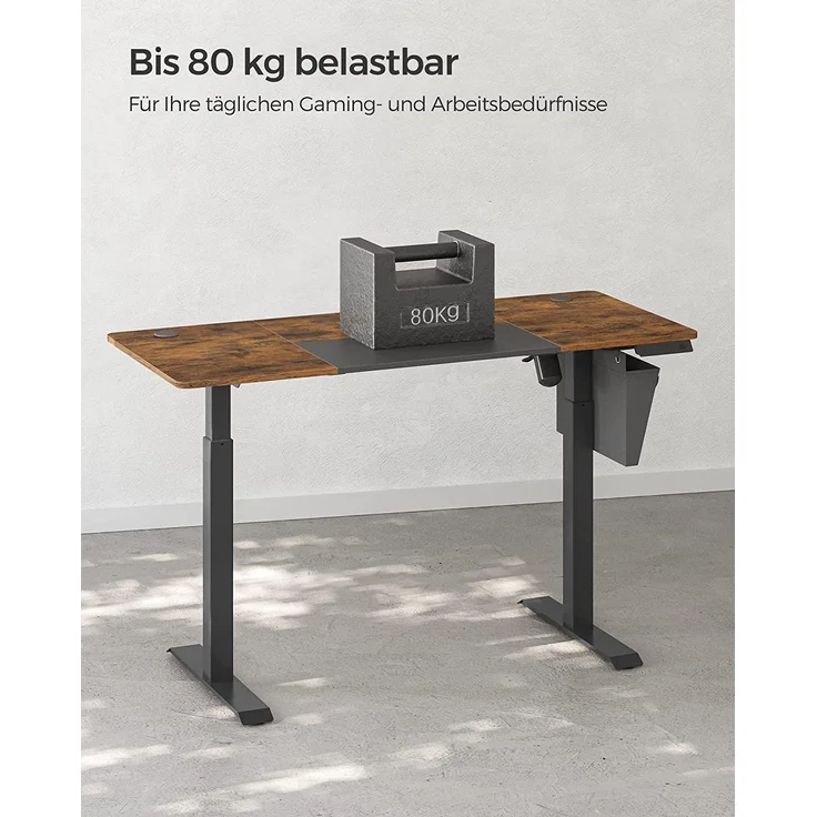 SONGMICS Höhenverstellbarer Schreibtisch, elektrisch, stufenlos verstellbar, gespleißte Platte, 4 Höhe gespeichert, Stofftasche, 140 x 60 x (72-120) cm, aus Stahl, vintagebraun-schwarz LSD016X01 – Bild 5
