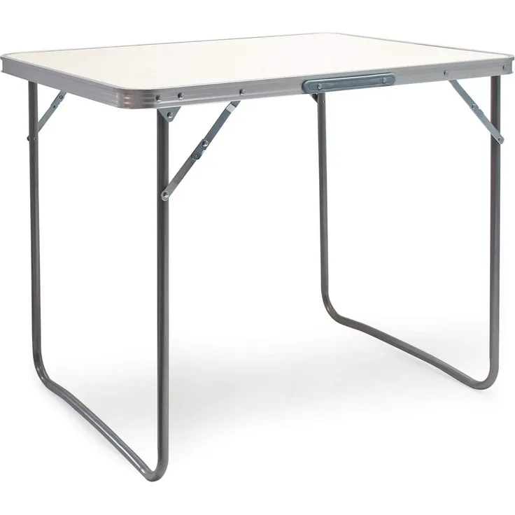 WILTEC Aluminium Camping Klapptisch mit 80x60 cm weißer Tischplatte MDF mit Alu-Rahmen Koffertisch Falttisch