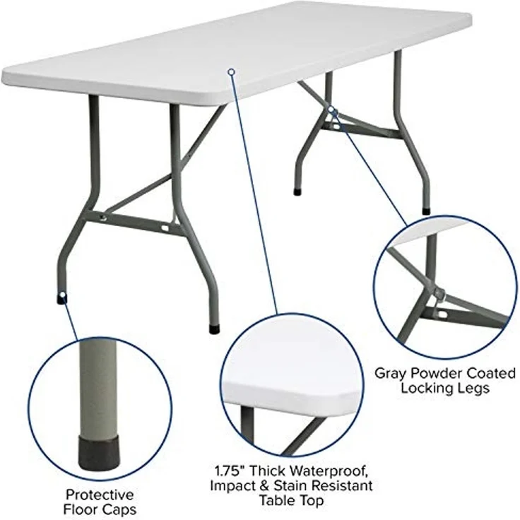 Flash Möbel 76,2 cm W x 182,9 cm L Granit weiß Kunststoff Klapptisch – Bild 4