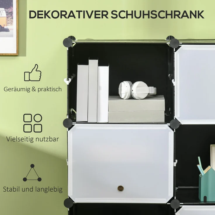 Modulares Regalsystem, Steckregal, zusammensetzbar aus 12 Würfeln 125 x 32 x 125 cm, Kunststoff+Stahl Schwarz--Schwarz+Weiß--125x32x125cm--YOUDENOVA – Bild 6