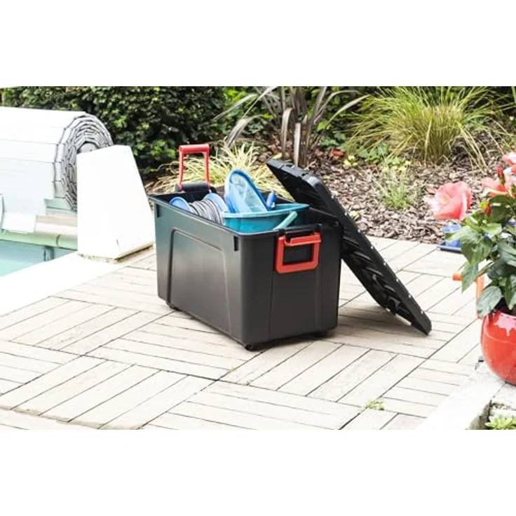 Iris Ohyama, Große Kunststoff-Aufbewahrungsbox, 110L, Garagen-box, Schwarz, Stapelbar, Robuste Schnappverschlüsse mit Griffen, SIA-110 – Bild 4