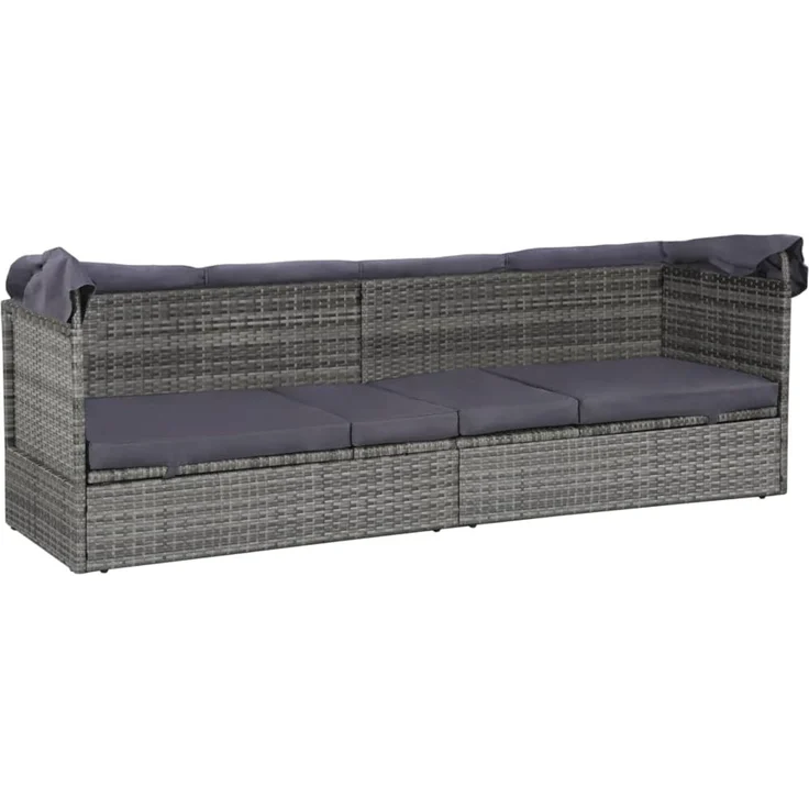 vidaXL Gartenbett mit Baldachin Grau 205×62 cm Poly Rattan 43962 – Bild 6