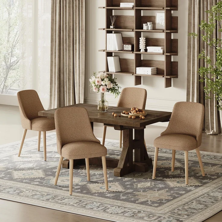 COLAMY Esszimmerstühle 4er Set, Gepolsterter Stuhl mit Holzbeinen, Hohe Rückenlehne für Esszimmer/Restaurant/Café, Kamel – Bild 1