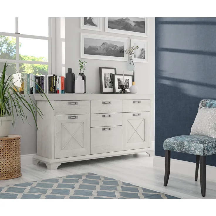 FORTE Kashmir Highboard, Holzwerkstoff, Weiß/Beige, 177,7 x 96,2 x 48,3 cm