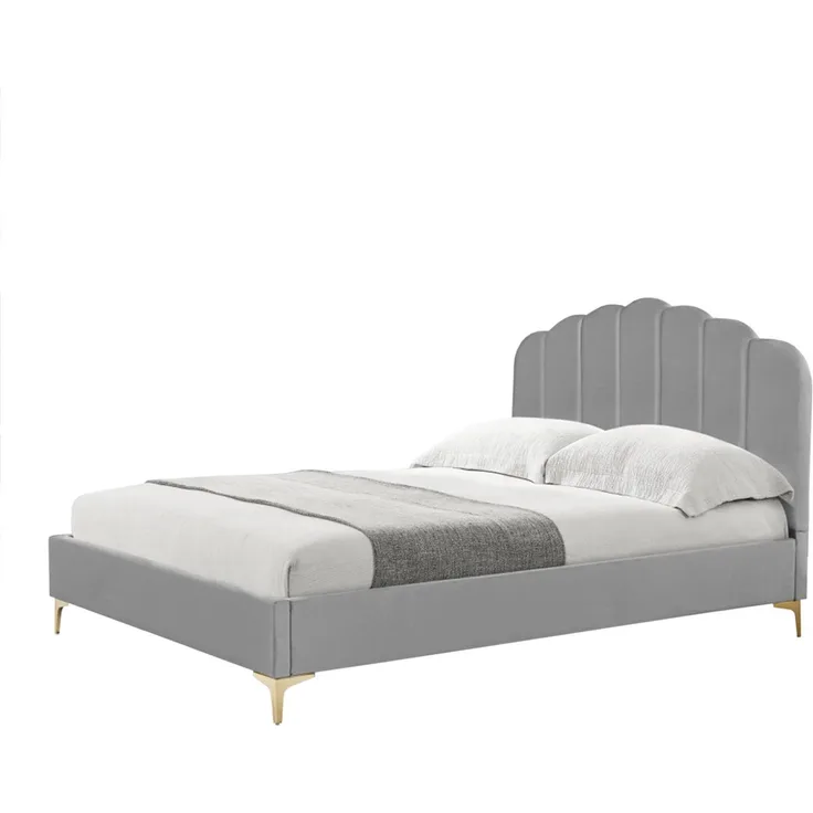 HTI-Living Yoris, Polsterbett 140 x 200 cm mit geschwungenem Kopfteil im Art-Déco-Stil, grau, inklusive geteiltem Lattenrost