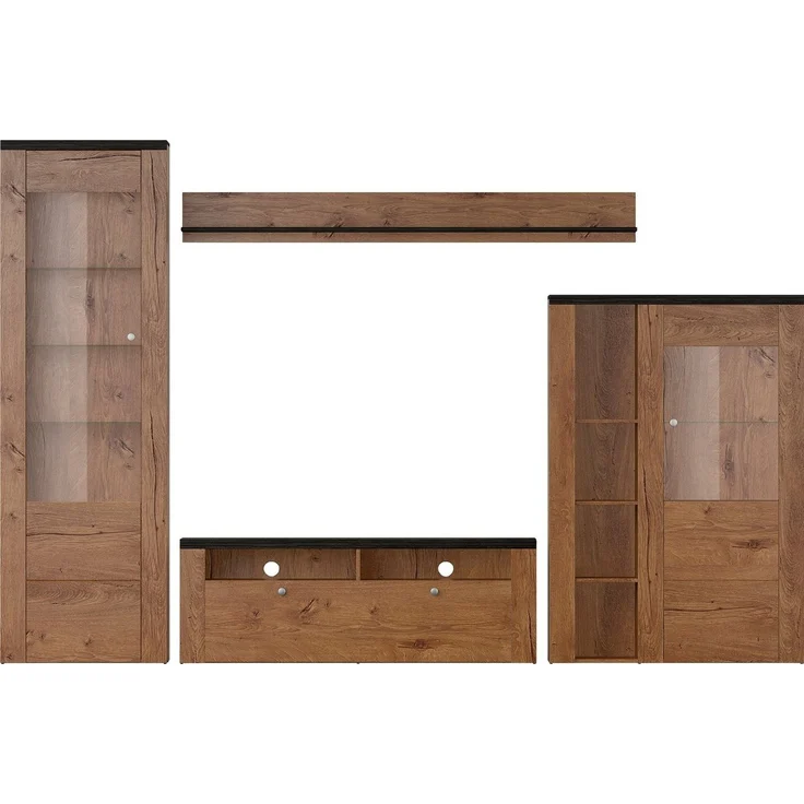 Home affaire Wohnwand Larona, Anbauwand, Set 4 Teilig, (Set, 4-St), bestehend aus 1 TV-Board, 1 Highboard, 1 Vitrine, 1 Wandregal – Bild 3