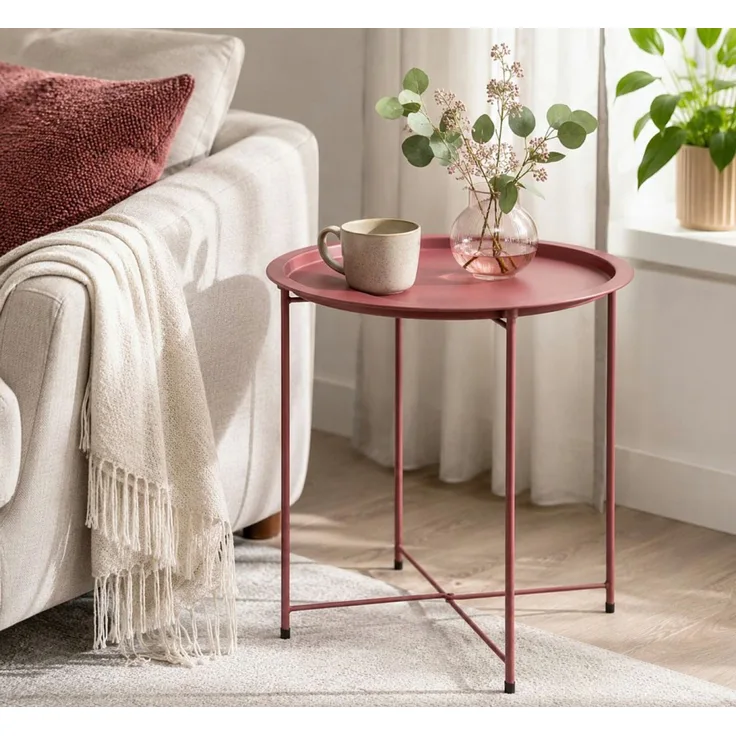 Koopman Beistelltisch Metalltisch Sofatisch Tisch 50x47cm Rosa (Stück, 1-St, Packung), Ø 47cm, runde Tischplatte, Höhe 50cm, hoher Rand