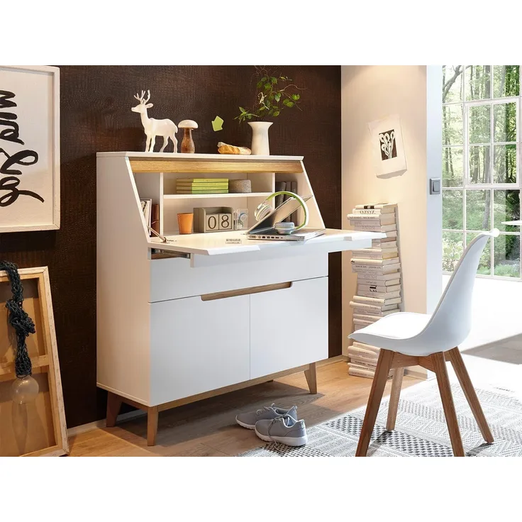 Sekretär Celio 10 weiß Eiche 97 x 113 x 40 cm Schreibtisch Arbeitszimmer