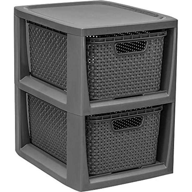 BranQ Badregal 1727, Rattan Regal Korbregal Badregal mit 2 Körben – Bild 1