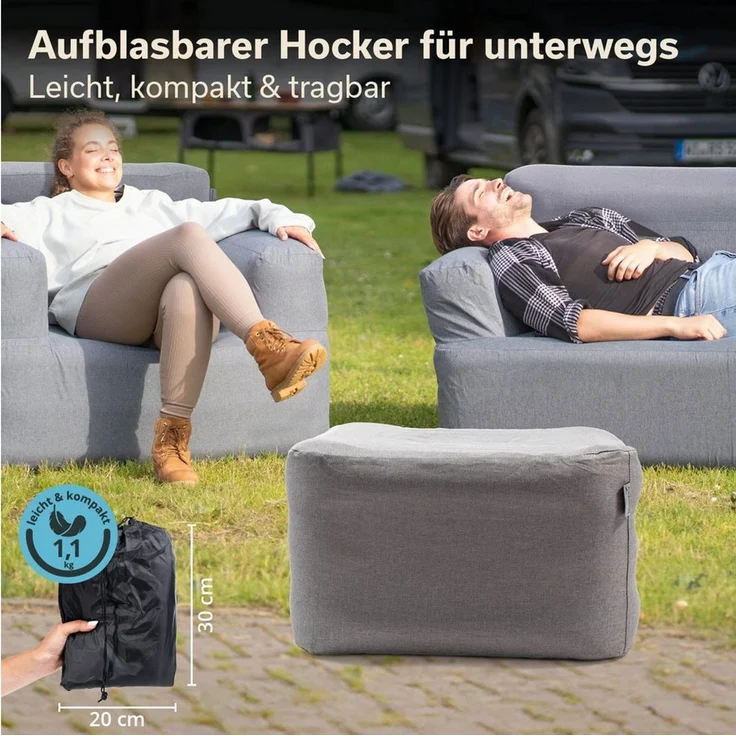Skandika Luftsofa Easy Air Premium, Sitzhocker aufblasbarer, Tragetasche, (Bezug abnehmbar, Maschinenwäsche, Schonprogramm 30 °C), Max. Benutzergewicht 100 kg, mit Elektropumpe, Gesamtgewicht 1,1 kg – Bild 2