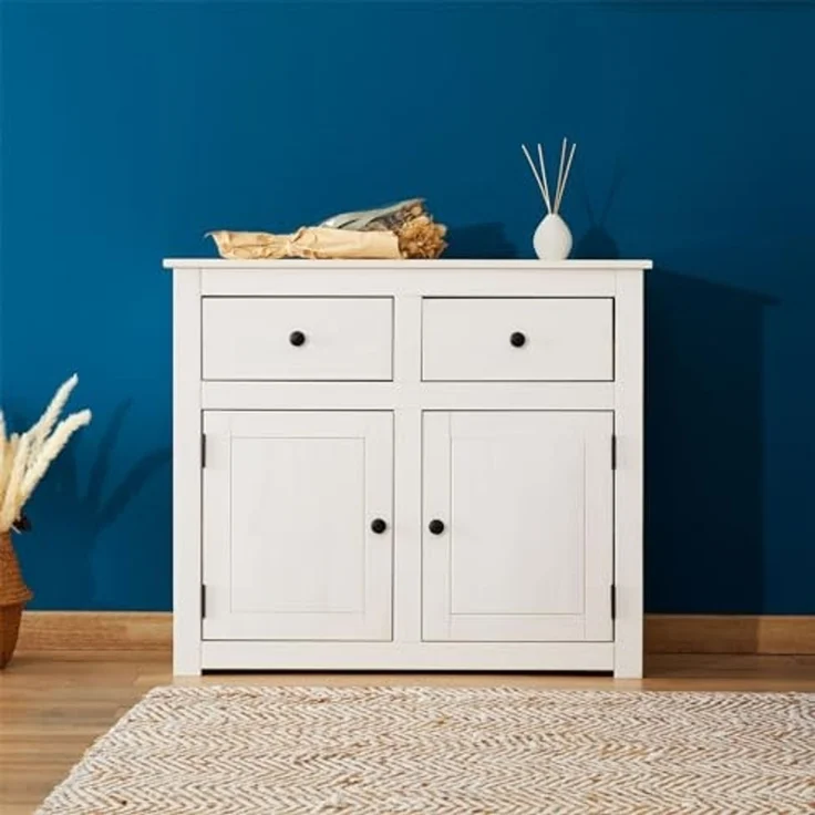 CARO-Möbel Kommode PAULO, Kommode weiß aus Kiefer mit 2 Schubladen und 2 Türen Sideboard Massivh – Bild 4