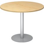 bümö Besprechungstisch, Esstisch klein, Tisch rund 100 cm - kleiner Esstisch Ahorn, Rundtisch Esstisch 2 Personen mit Holz-Platte, Säule aus Metall in silber, Konferenztisch, Bistrotisch, STF10-3-S
